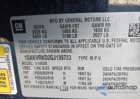 2016 GMC Acadia Slt-1 z USA, uszkodzony, nr VIN 1GKKVRKD2GJ139733